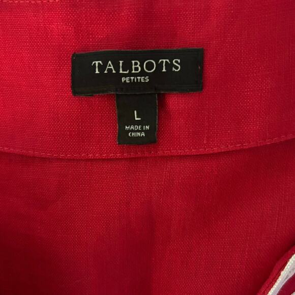 Talbots Size LP PL L Petite 100% Linen Tunic Top Red v Neck - Picture 3 of 4